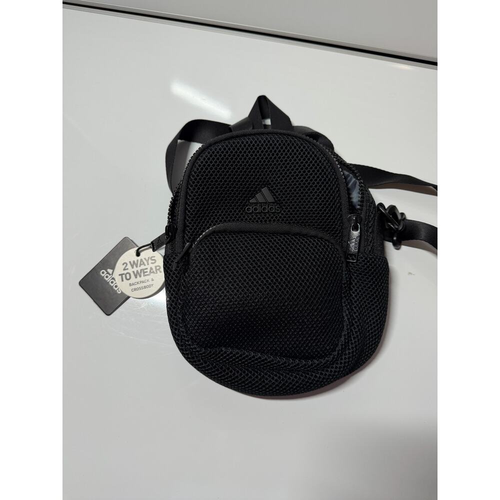 New NWT Adidas black 2-in-1 mini backpack crossbody convertible bag mesh